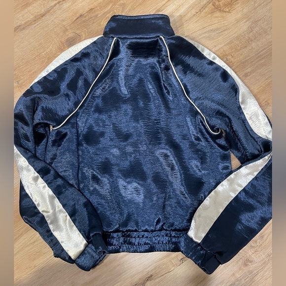 BDG Y2k Silky Satin Track Jacket Shiny Party Varsity Bomber Blue/White Size S - Picture 2 of 7